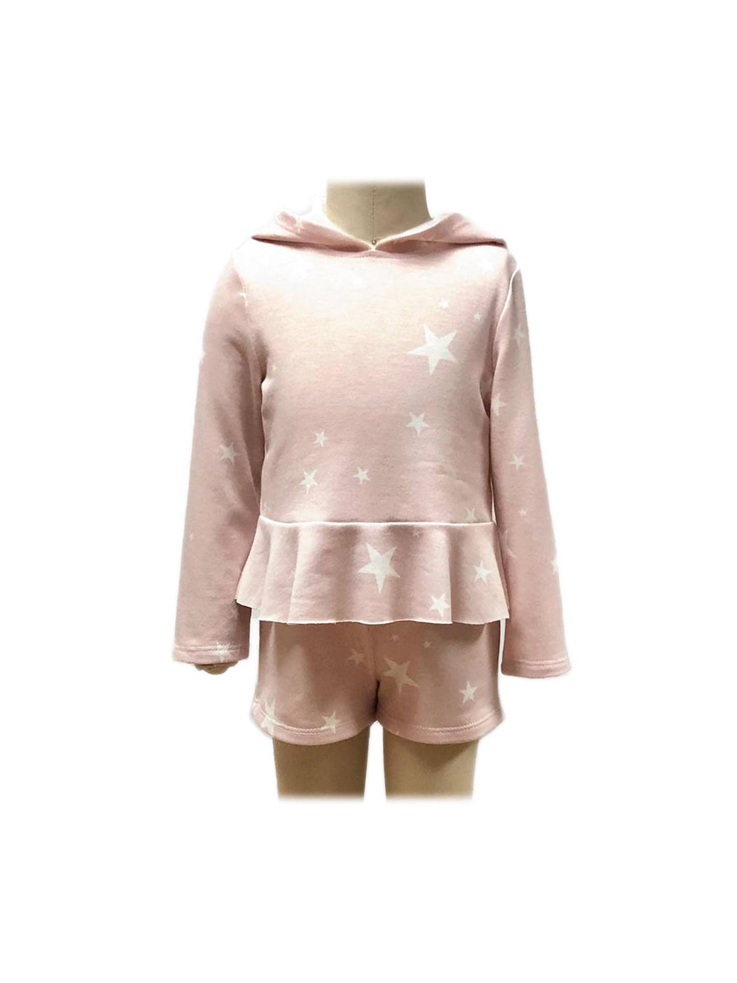 LONG SLEEVE HOODED PEPLUM WITH SHORTS SET- IN FRENCH TERRY