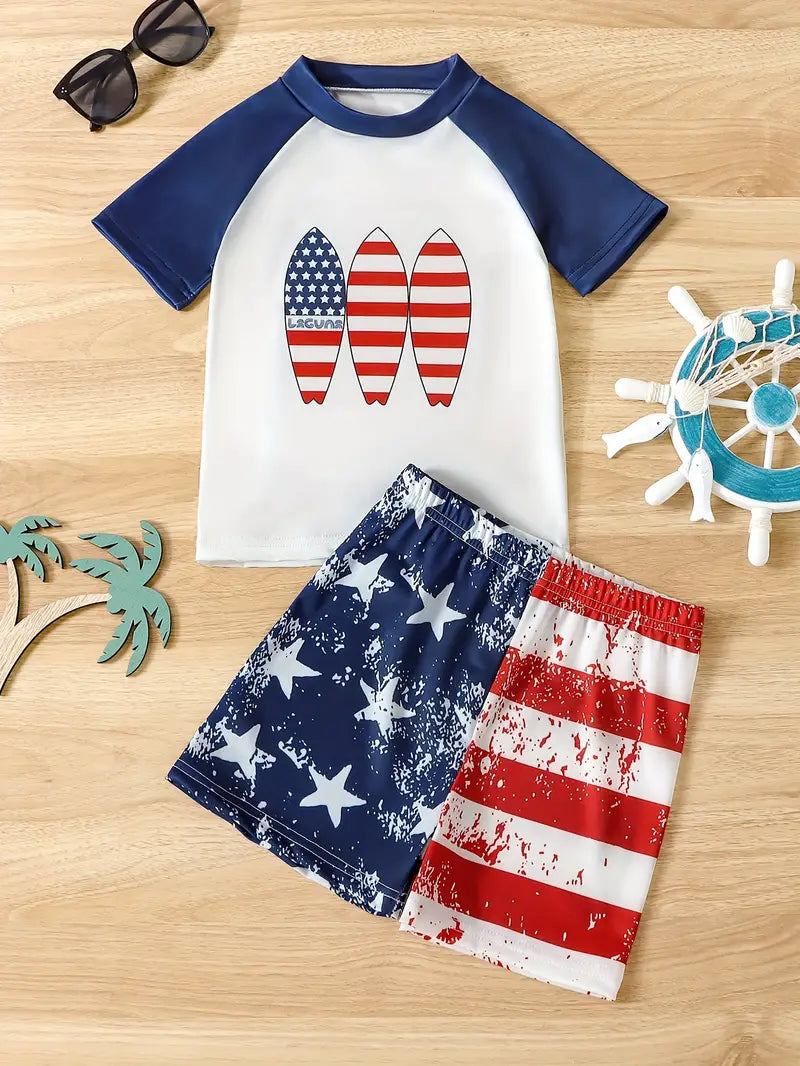 2pcs Boys Surf Adventure Swimsuit Set