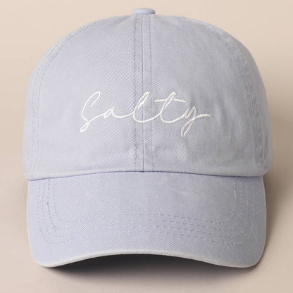 Salty Lettering Embroidery Baseball Cap: One Size / SAGE