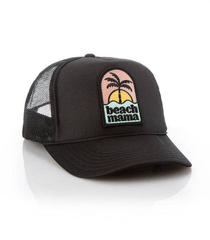 Beach Mama Patch Trucker Hat: Black