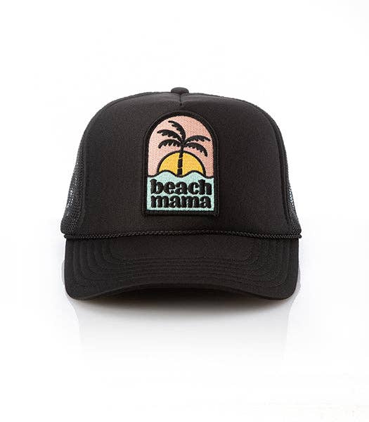 Beach Mama Patch Trucker Hat: Khaki