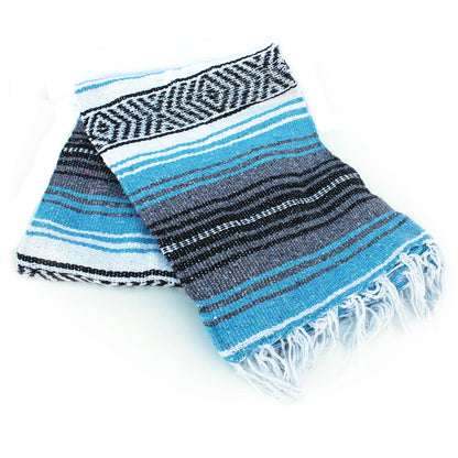 Light Blue & Gray Mexican Throw Blanket | Baja Beach Yoga