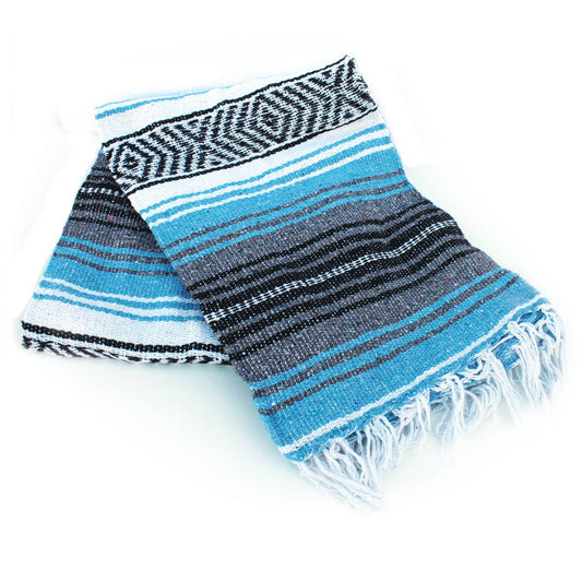 Light Blue & Gray Mexican Throw Blanket | Baja Beach Yoga