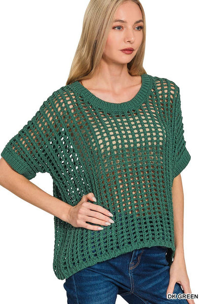 Fish Net Short Sleeve Crochet Sweater