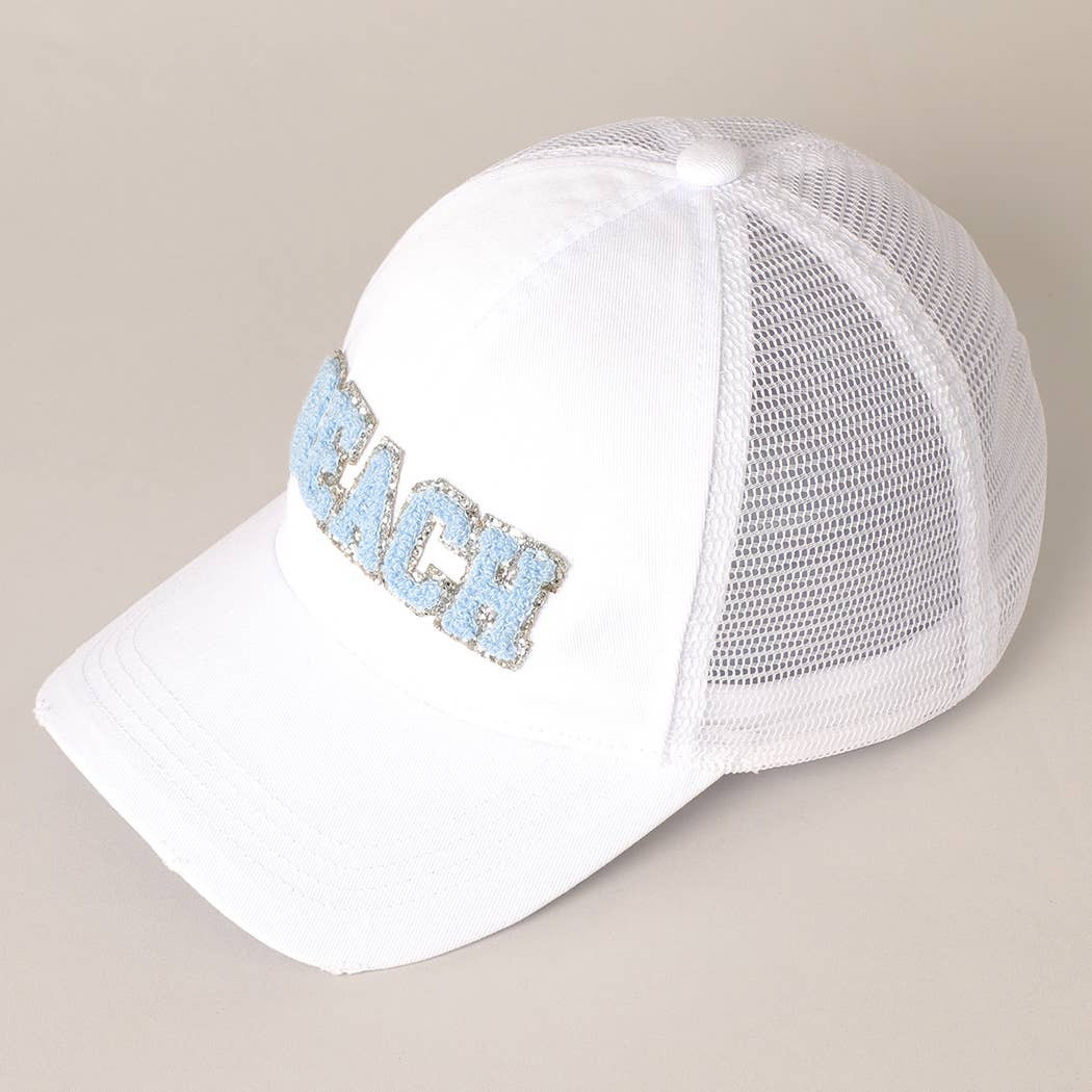 BEACH Chenille Letter Patch Mesh Back Baseball Cap