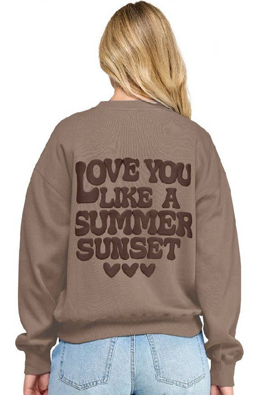 Basic Crew Neck Sweatshirt With Love Puff Print