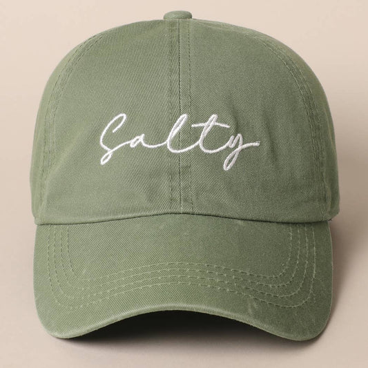 Salty Lettering Embroidery Baseball Cap: One Size / SAGE