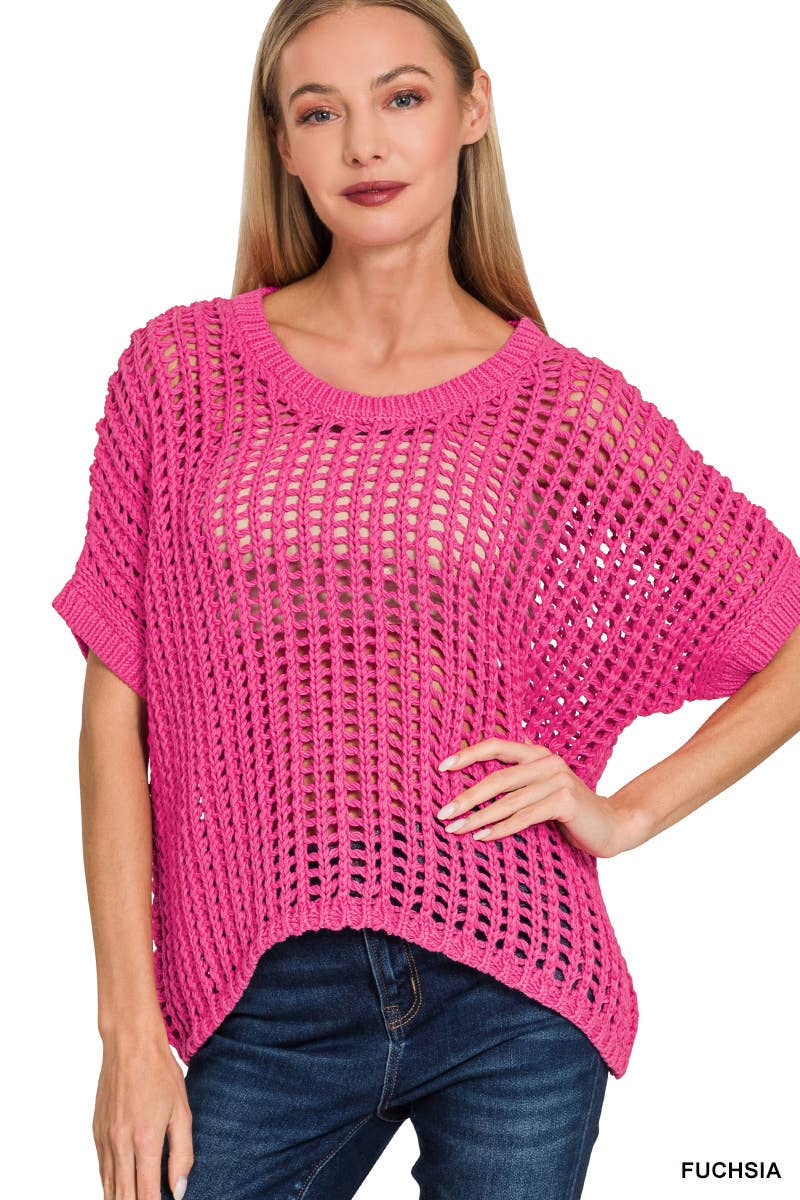 Fish Net Short Sleeve Crochet Sweater