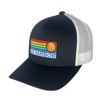 Sun Horizon Curved Bill Trucker Cap: Turquoise White