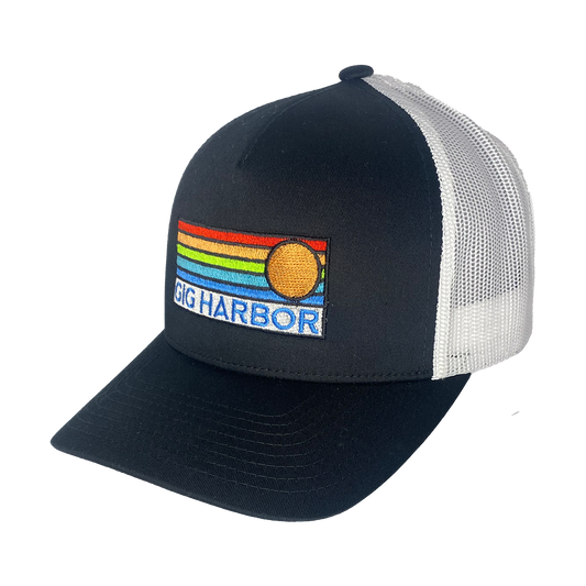 Sun Horizon Curved Bill Trucker Cap: Turquoise White