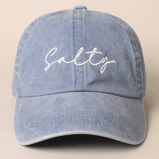 Salty Lettering Embroidery Baseball Cap: One Size / DENIM BLUE