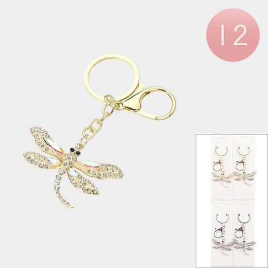 Rhinestone Paved Dragonfly Keychains
