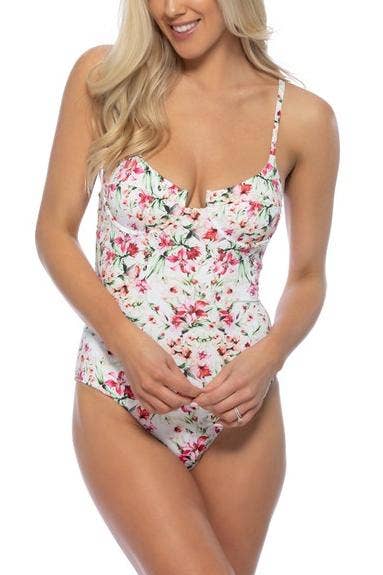 Floral Underwire Lace Tie Back One Piece