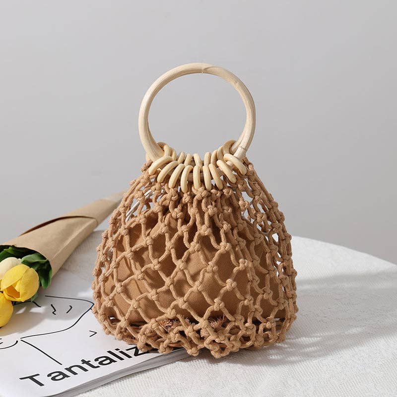 Casual Holow Out Round Handle Beach Handbag MK2BLCR6W10BBG384