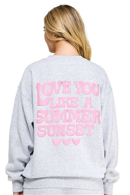 Basic Crew Neck Sweatshirt With Love Puff Print