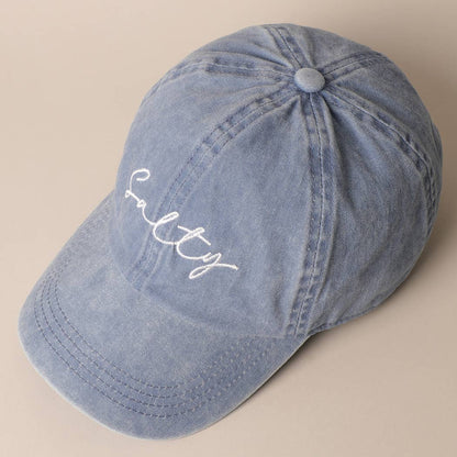 Salty Lettering Embroidery Baseball Cap: One Size / SAGE