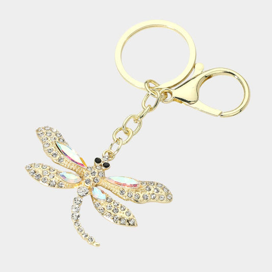 Rhinestone Paved Dragonfly Keychains