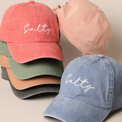Salty Lettering Embroidery Baseball Cap: One Size / DENIM BLUE
