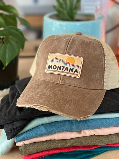 CUSTOM Sunset - Leather Patch Hat - CUSTOMIZABLE: Rust/Khaki