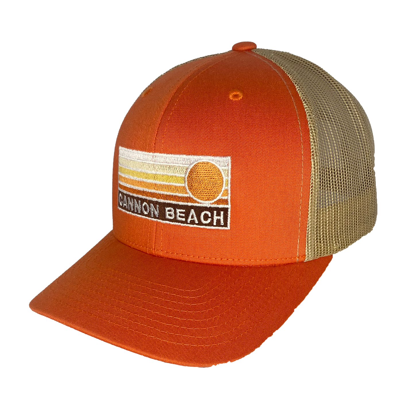 Sun Horizon Curved Bill Trucker Cap: Turquoise White