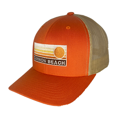 Sun Horizon Curved Bill Trucker Cap: Turquoise White