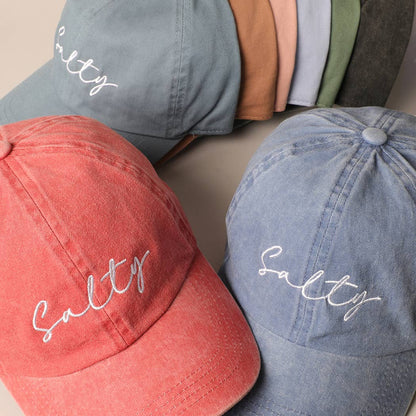 Salty Lettering Embroidery Baseball Cap: One Size / DENIM BLUE
