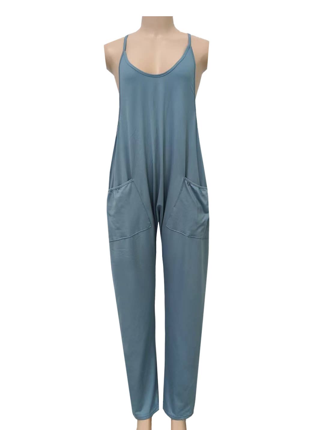 Solid Color Suspender Jumpsuit with Pockets