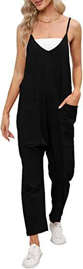 Solid Color Suspender Jumpsuit with Pockets