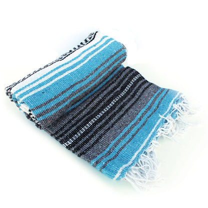 Light Blue & Gray Mexican Throw Blanket | Baja Beach Yoga