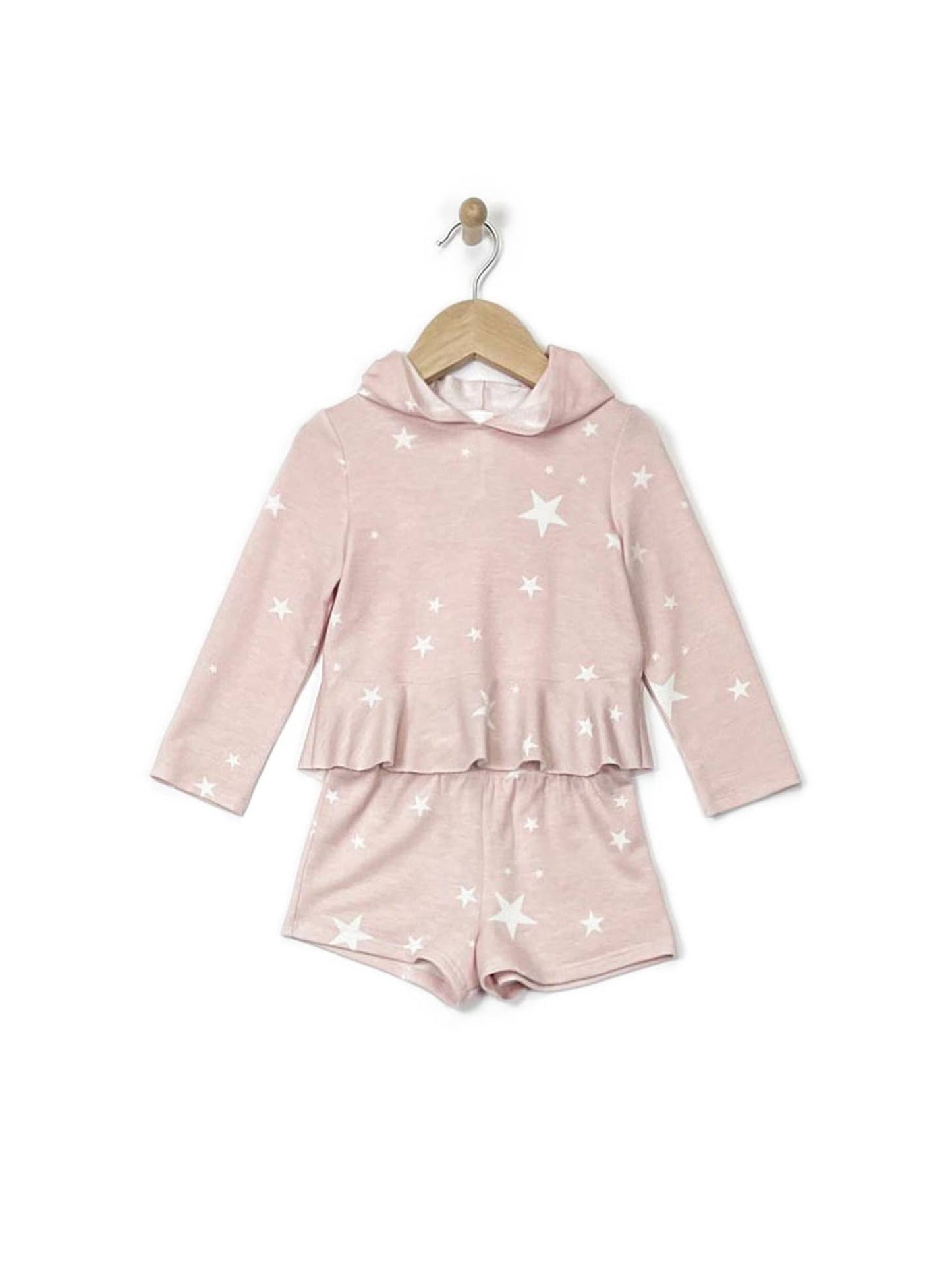 LONG SLEEVE HOODED PEPLUM WITH SHORTS SET- IN FRENCH TERRY