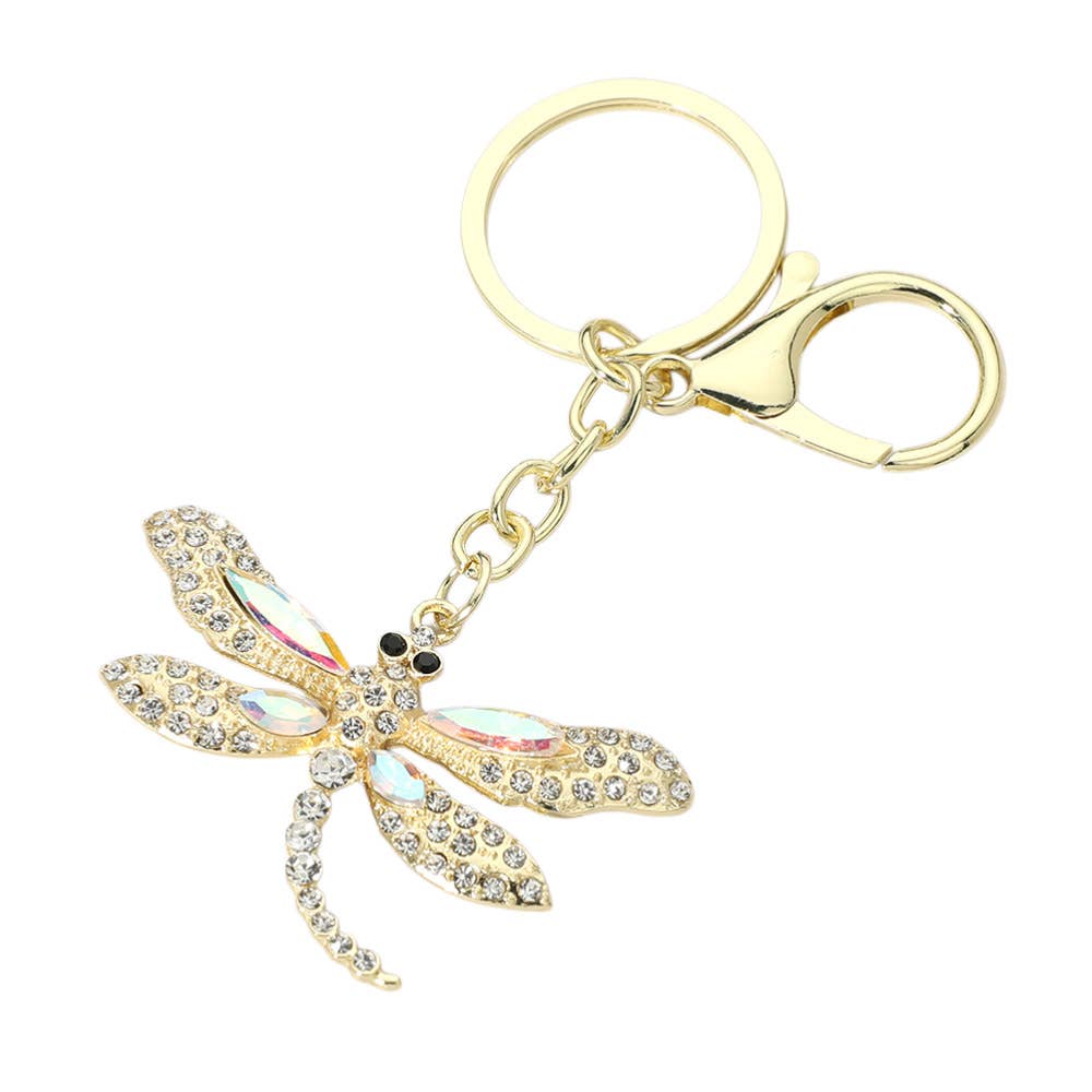 Rhinestone Paved Dragonfly Keychains