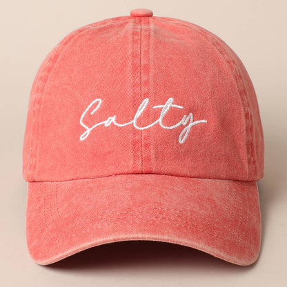Salty Lettering Embroidery Baseball Cap: One Size / DENIM BLUE