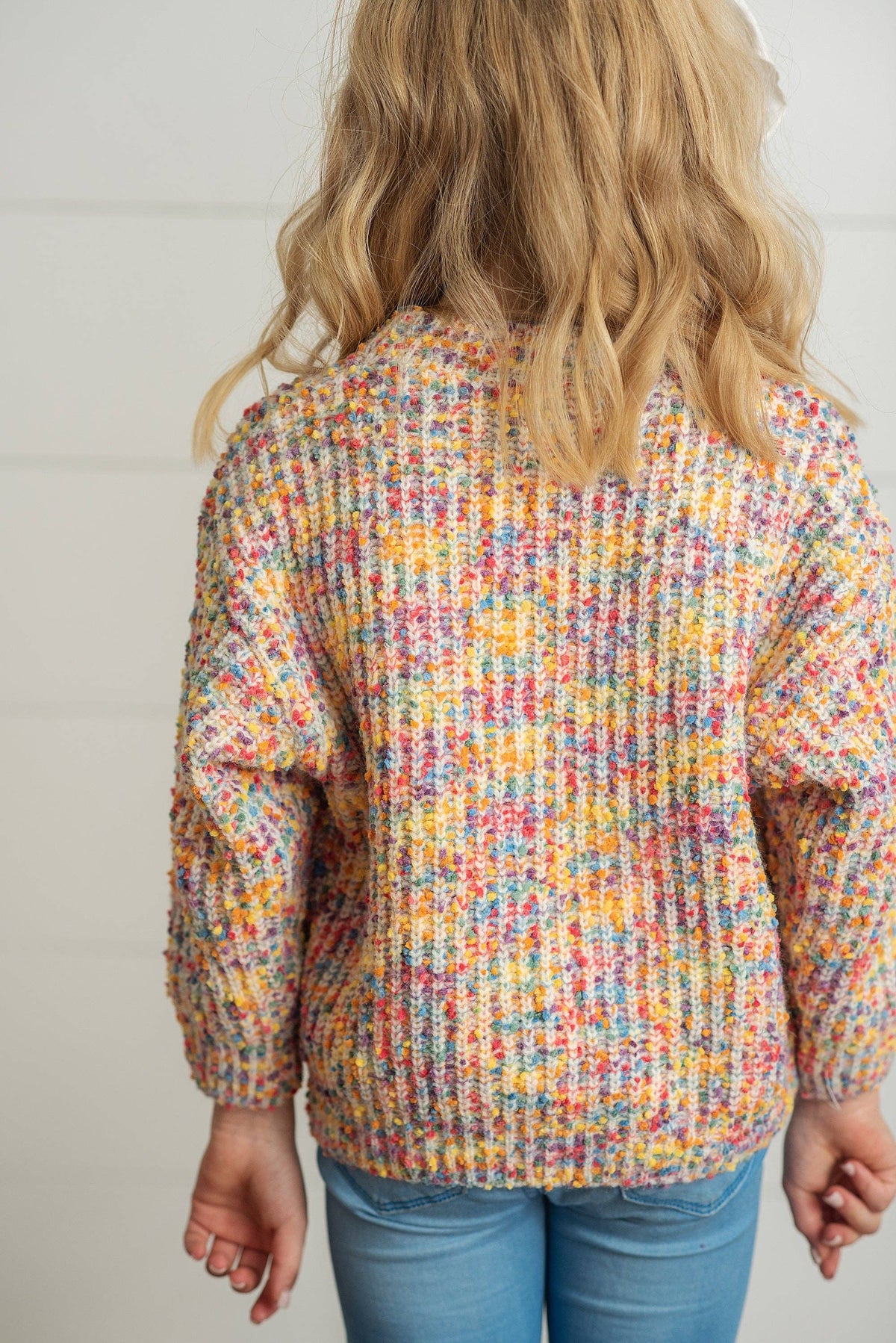 Kids Rainbow Confetti Textured Crew Neck Winter Sweater