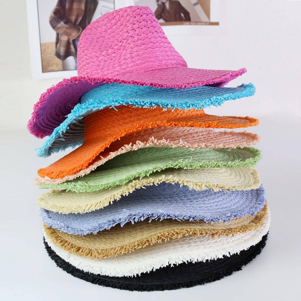 Frayed Solid Straw Sun Hat