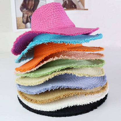 Frayed Solid Straw Sun Hat