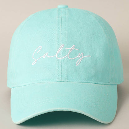 Salty Lettering Embroidery Baseball Cap: One Size / SAGE