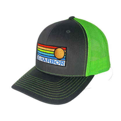 Sun Horizon Curved Bill Trucker Cap: Turquoise White