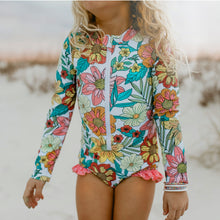 Load image into Gallery viewer, Floral Zip Rash Guard Swimsuit
