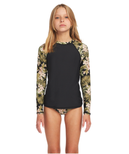 GIRLS MIDNIGHT TROPIC LONG SLEEVE UPF 50 RASHGUARD