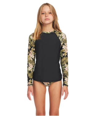 GIRLS MIDNIGHT TROPIC LONG SLEEVE UPF 50 RASHGUARD